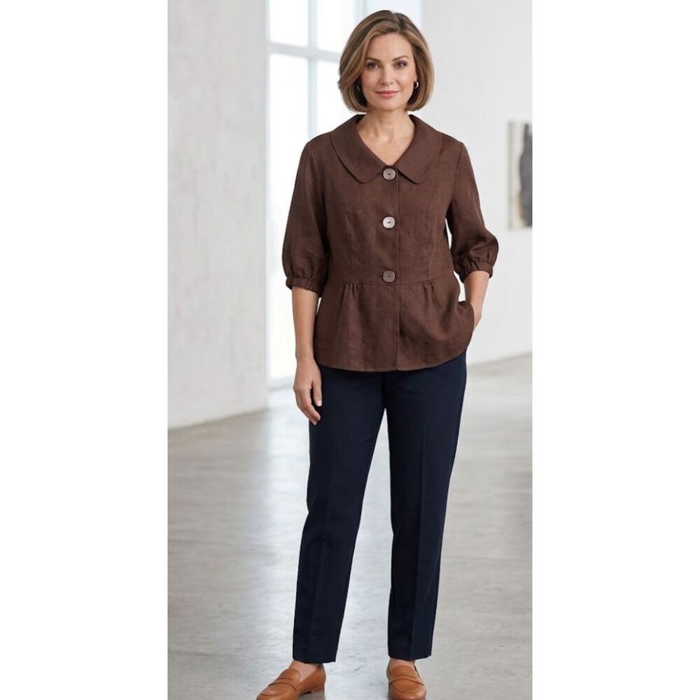 New Sherry Taylor Ramie Blend Button Down Shirt Women's Plus Size 1X
